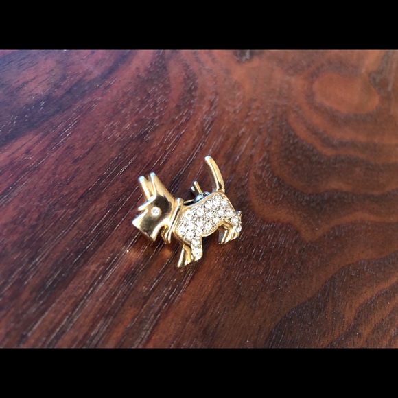 Gold tone & Rhinestone Scottie Dog Pin - Picture 2 of 7